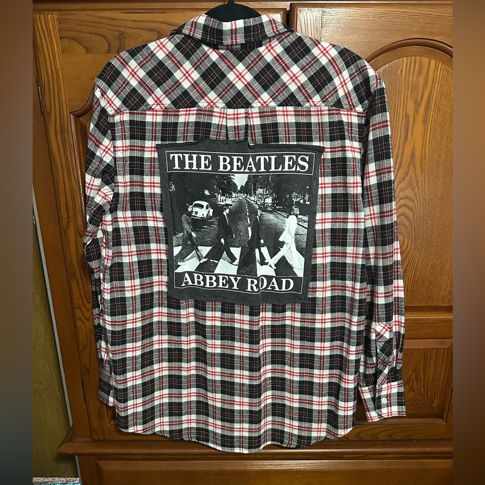 The Beatles Abbey Road upcycled flannel tee One of a Kind